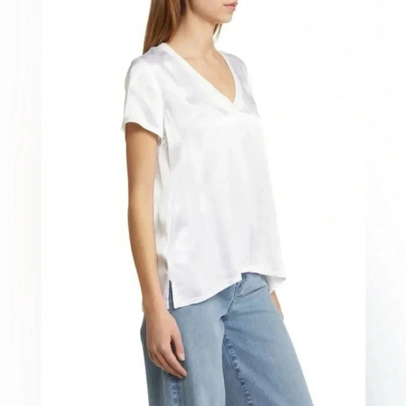 Nation LTD June Sateen V Neck Top in White - Picture 1 of 8
